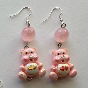 pink heart  bear earrings
